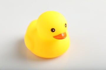 One cute rubber duck on white background, closeup