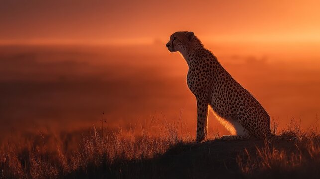 Cheetah sunset savannah Africa wildlife sunrise poster