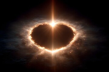 Heart is surrounded by fire and light, creating a sense of warmth and love. The image conveys a feeling of passion and intensity, as if the heart is being consumed by the flames