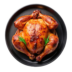 Whole Tandoori Chicken in Black Plate &ndash; Top View on White Background