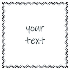Frame, doodle wave edge border, web card. Hand drawn paint brush wavy line stroke, black white colour background. Cute square geometric shape poster. Text copy space. Modern vector illustration