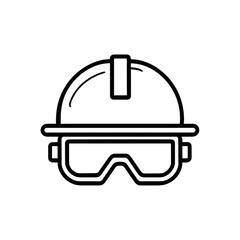 Fototapeta premium Construction Safety Helmet with Goggles Line Art Icon Illustration