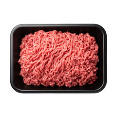 Fresh ground meat in container isolated on transparent background