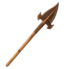 A Wooden Axe with Celtic Design Isolated on Transparent Background