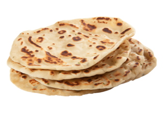 Delicious homemade flatbreads stacked isolated on a white background, Png Transparent Background
