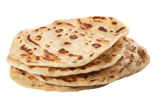 Delicious homemade flatbreads stacked isolated on a white background, Png Transparent Background