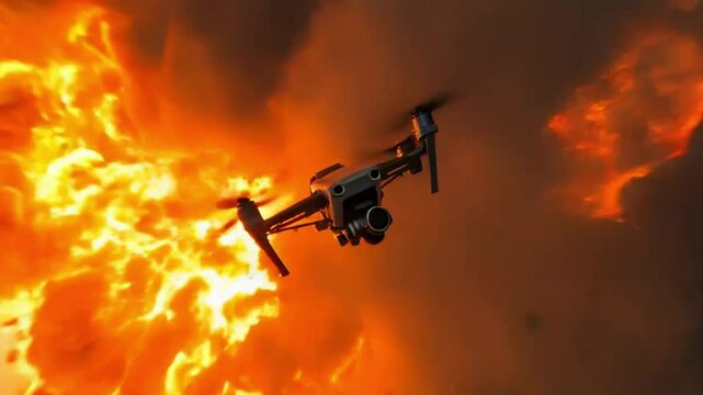 FPV Drones Flying Through Massive Explosion With Fire and Debris in Air