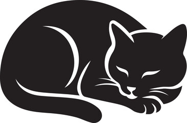 Resting cat black silhouette, sleeping pet illustration