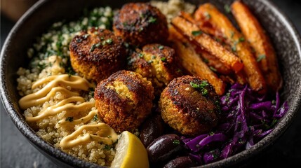 Falafel bowl quinoa carrots restaurant food