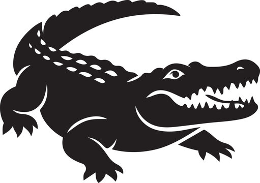 Alligator silhouette illustration, reptile in black design
