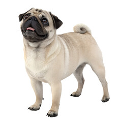 Obraz premium Charming Pug in Playful Pose: A delightful pug with a wrinkled face and expressive eyes, strikes a playful pose, embodying the breed's endearing charm and lively personality.