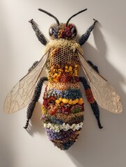 Floral Bee Sculpture Studio Shot, Light Background, Nature Art