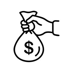Hand Holding Money Bag Financial Income Outline Icons