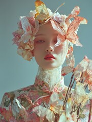 Floral-Butterfly Headdress Model Studio Portrait