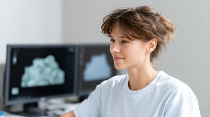 Focused Woman Working Office Computer Data