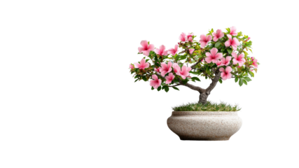 Blooming Pink Azalea Bonsai Tree in Elegant Pot