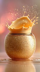 Golden Cream Splash in Bowl, Studio Shot