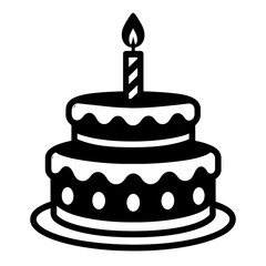 Simple Black Outline Birthday Cake Icon for Celebrations