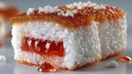 Gourmet dessert sushi, studio shot, close-up, sweet filling