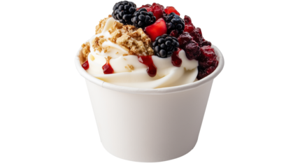 Ice Cream in Paper Cup with Cookie and Fresh Fruit Toppings