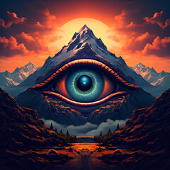 mountain with eye