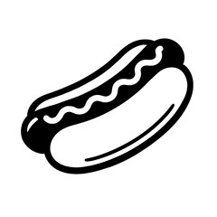 Simple Black Outline Hot Dog with Bun Icon