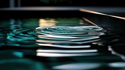 A pool of water with ripples and reflections of light. The water is calm and still, with no visible movement