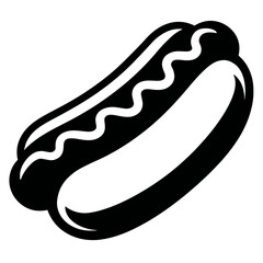 Simple Black Outline Hot Dog with Ketchup or Mustard Icon