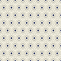 Honeycomb seamless pattern. Hexagon mosaic tiles ornament. Ethnic surface print. Repeated geometric figures background. Ornamental wallpaper. Modern geo design digital paper. Vector abstract art work