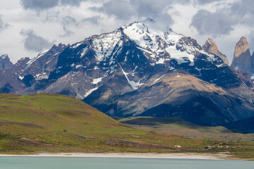 View of the mountain landscape in the national park Torres del Paine, Patagonia, Chile, South America