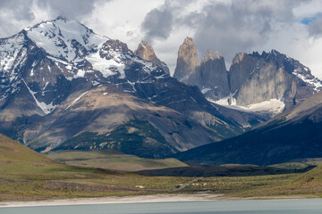 View of the mountain landscape in the national park Torres del Paine, Patagonia, Chile, South America