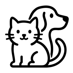 Simple Black and White Cat and Dog Outline Icon for Pets