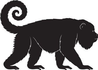 Black Howler Monkey vector silhouette on white background