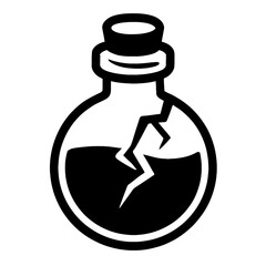Broken Potion Bottle Icon Black and White