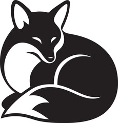 Sleeping fox black and white silhouette, Fox resting minimalist line drawing