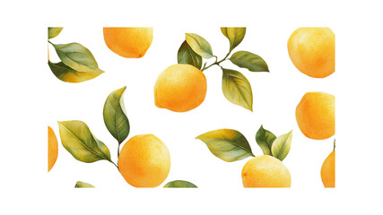 Obraz premium Seamless Watercolor Pattern of Lemons and Leaves on Transparent Background