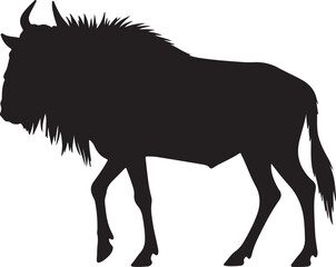 Blue Wildebeest vector silhouette on white background