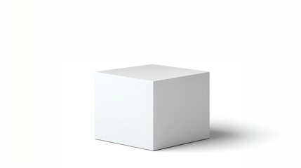 Minimalist white cube casting geometric shadow against pristine background, emphasizing clean lines and contemporary design aesthetic