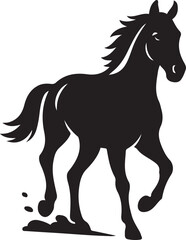 Galloping horse silhouette black design, Running horse simple black drawing