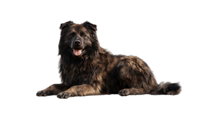 Happy Belgian Shepherd Dog Laying Down, Studio Shot