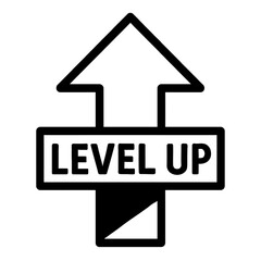 Simple Black Outline Level Up Icon with Text and Upward Arrow