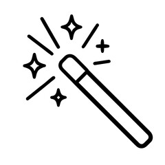 Stylized Black Outline Magic Wand Icon with Stars and Sparkles