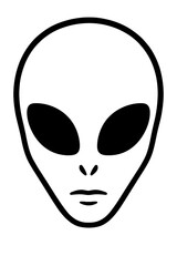 Simple Black Alien Face Outline Icon for Sci-Fi Designs