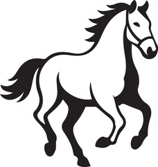 Galloping horse black white illustration, Horse running bold outline design