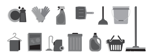 Black and white cleaning icons set