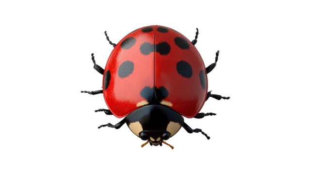 High-Angle Close-Up of a Vibrant Red Ladybug with Black Spots on a Transparent Background