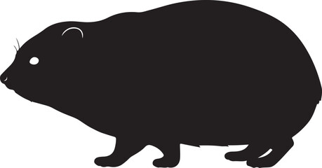 Bush Hyrax side view vector silhouette on white background
