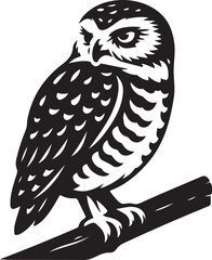 Elegant owl silhouette black design, Owl figure perched minimalist art