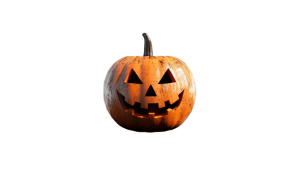 Grungy Jack-o'-lantern Halloween Pumpkin on Transparent Background
