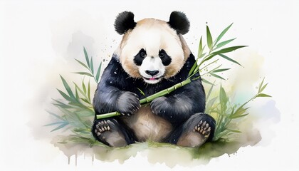 Naklejka premium Gemütlicher Panda – Aquarellbild in zarten Tönen
